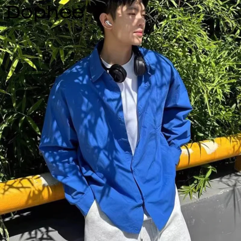 

Мужские рубашки с отложным воротником и длинным рукавом, весна-осень 2026, новые, высококачественные, универсальные, комфортные, однотонные, простые топы-рубашки/жакеты