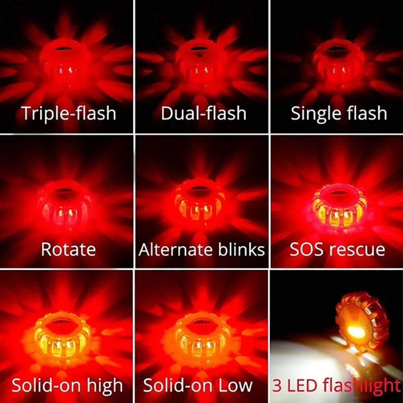 Imagem -05 - Luz de Advertência Led com Bateria Embutida Traço de Emergência Lâmpada Piscando Luz Estroboscópica Portátil Flare de Segurança Modos pc 2pc pc pc pc Peças 10 Peças 12 Peças