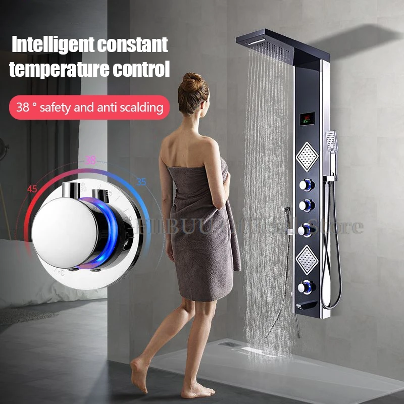 Smart System Shower Set With Pressurized Top Nozzle ShowerHead Digital Display Atmosphere Light Wall Mounted Shower For Bathroom