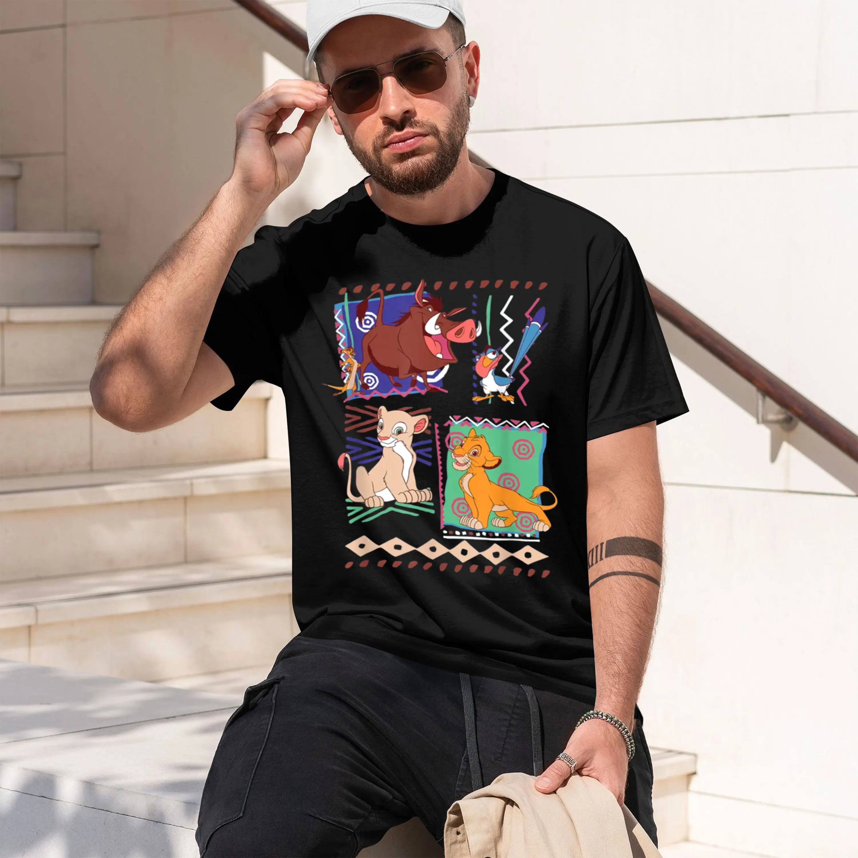 Simba And Timon Graph T-Shirt Summer short-sved breathable sweat-wking versatile fashion T-shirt for ba-to-sool season, unisex,