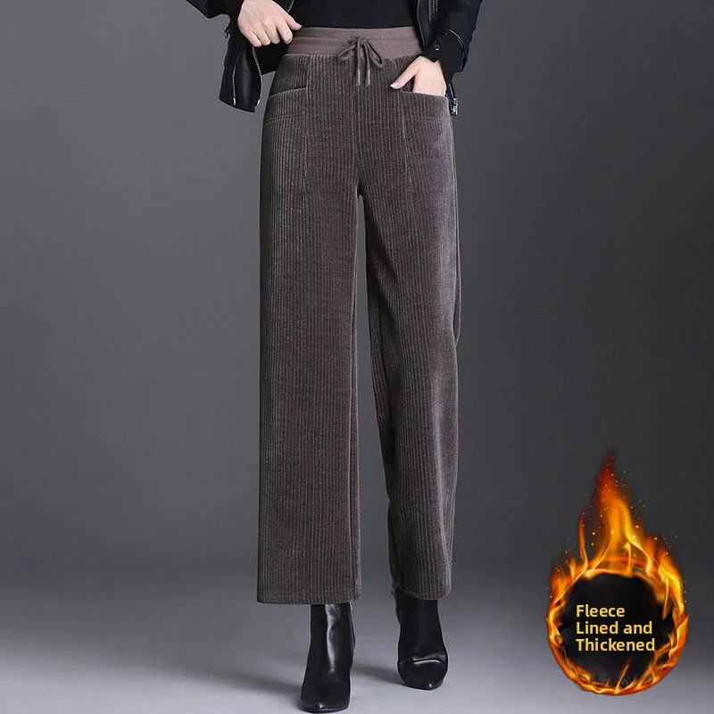 

Женские зимние брюки с высокой талией, на флисовой подкладке, утепленные, широкие, прямого кроя, свободные, повседневные, модные, стройнящие
