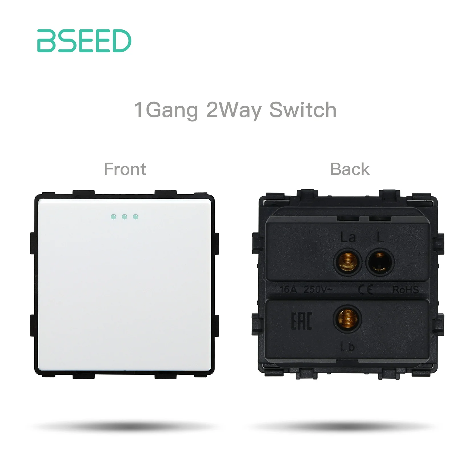 BSEED Mechanische Taste Schalter Modul Teil 1/2/3Gang 1/2Way Steckdose Funktion Teile Glas Rahmen weiß Schwarz DIY Kombination