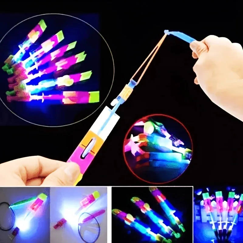 

10pcs LED Light Rockets Flying Toys Slingshot Launcher Birthday Halloween Christmas Party Favors Bright Glow Night Fun