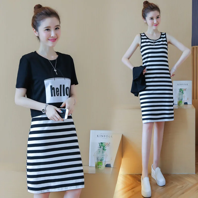 2 Pieces Sets Women Summer Suit Female Summer short-sleeved T-shirt + Skirt two-piece Batch Women Clothings WBX5025