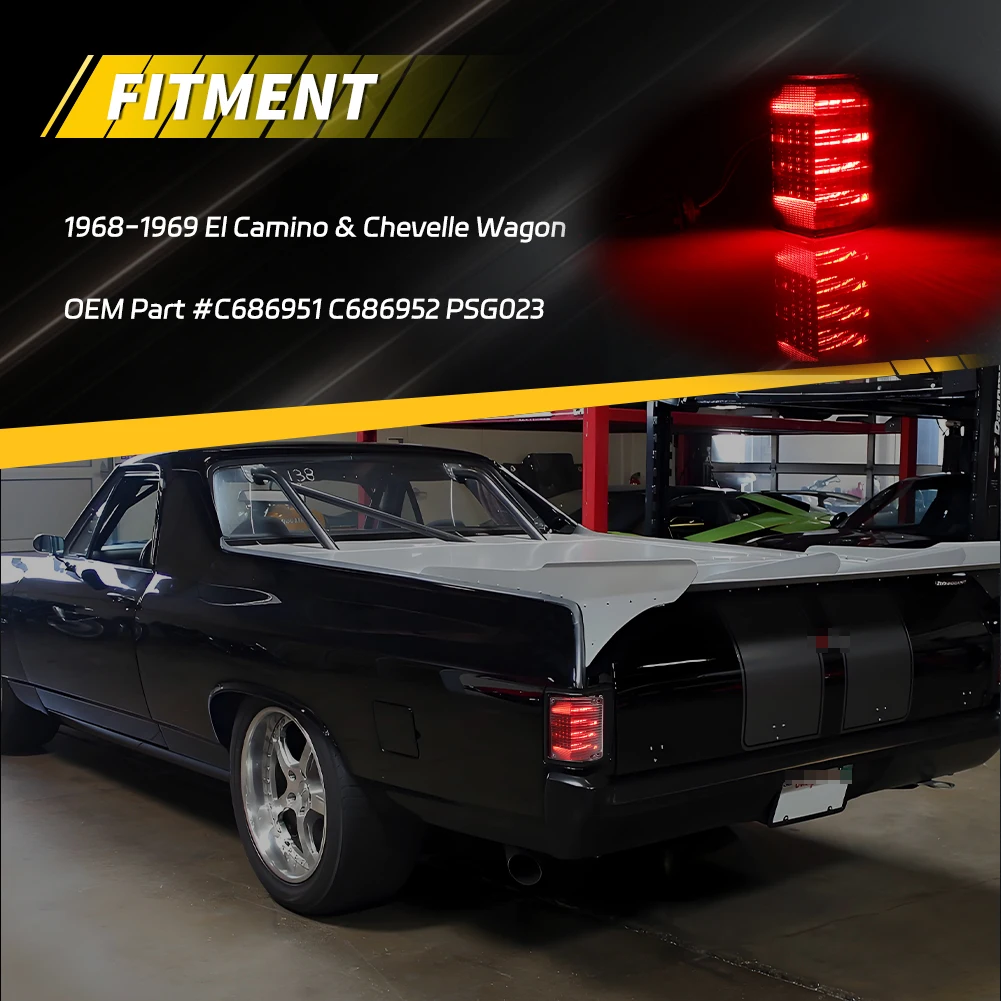 2PCS For 1968-1969 Chevrolet El Camino/Chevelle Wagon Rear DRL Light Tail Light Brake Light Daytime Running Light W/LED W/Gasket