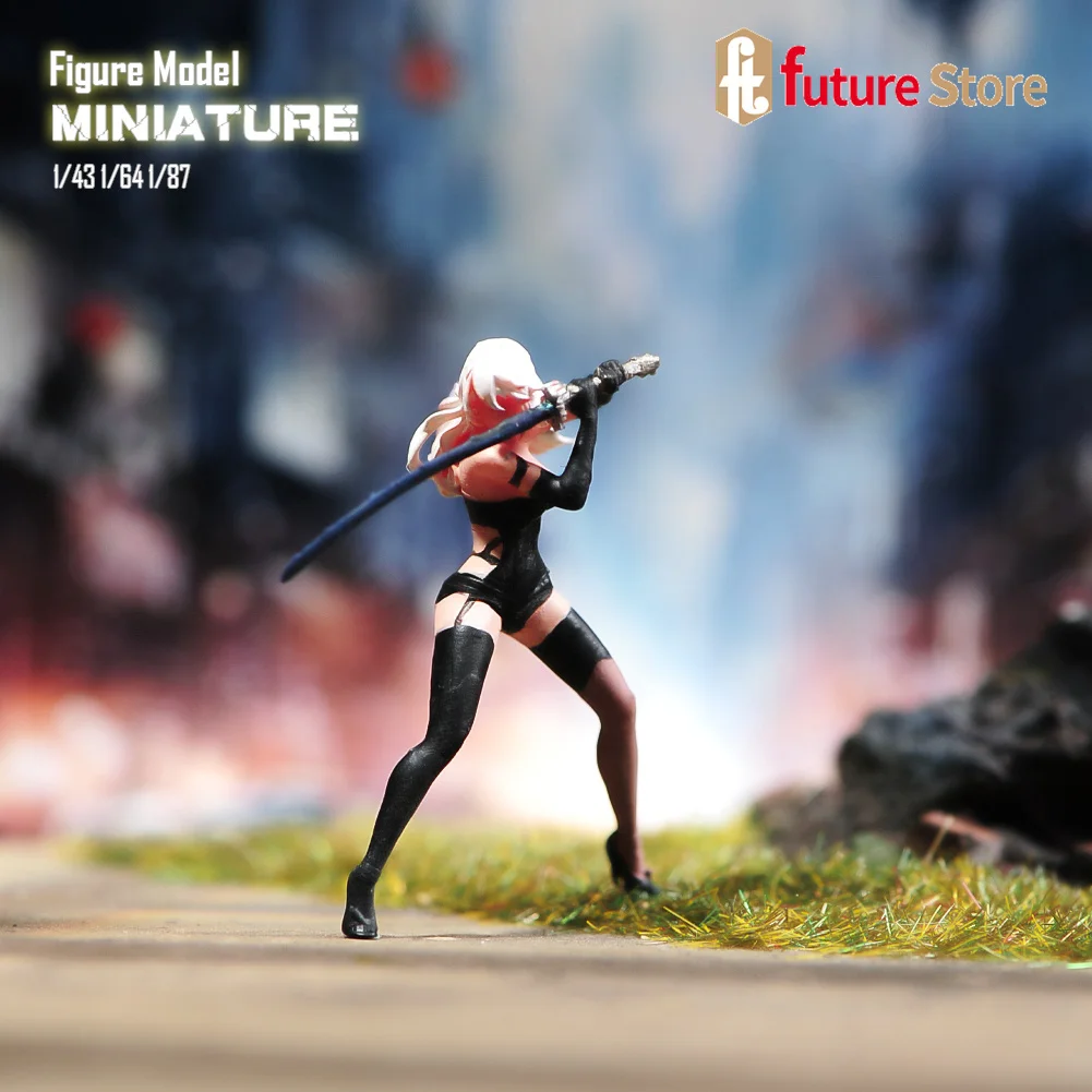 Resin 3D Print 1/87 1/64 1/43 1/24 Samurai Girl Fight Warrior Sword Miniature Figure Diorama Model Doll Props Creative Photograp