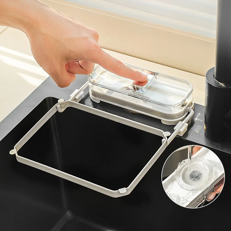 Kitchen Sink Filter Rack with 50pcs Net Filter Bag Foldable Multi-Purpose Drainage Basket Leftovers Soup Food Drainer Shelf