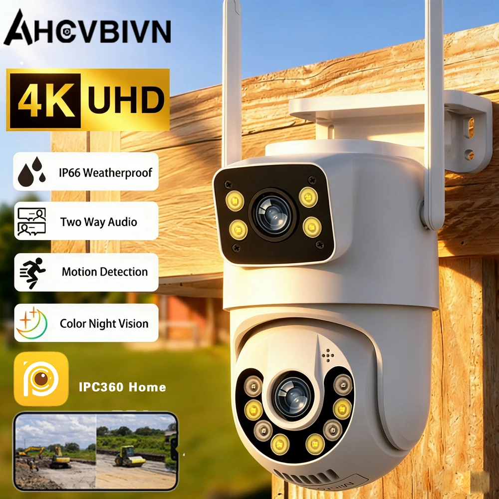 

Outdoor Security IP Camera 4K 8MP HD Dual Lens External Wifi PTZ Camera Auto Tracking Street Surveillance Camera IPC360 Home