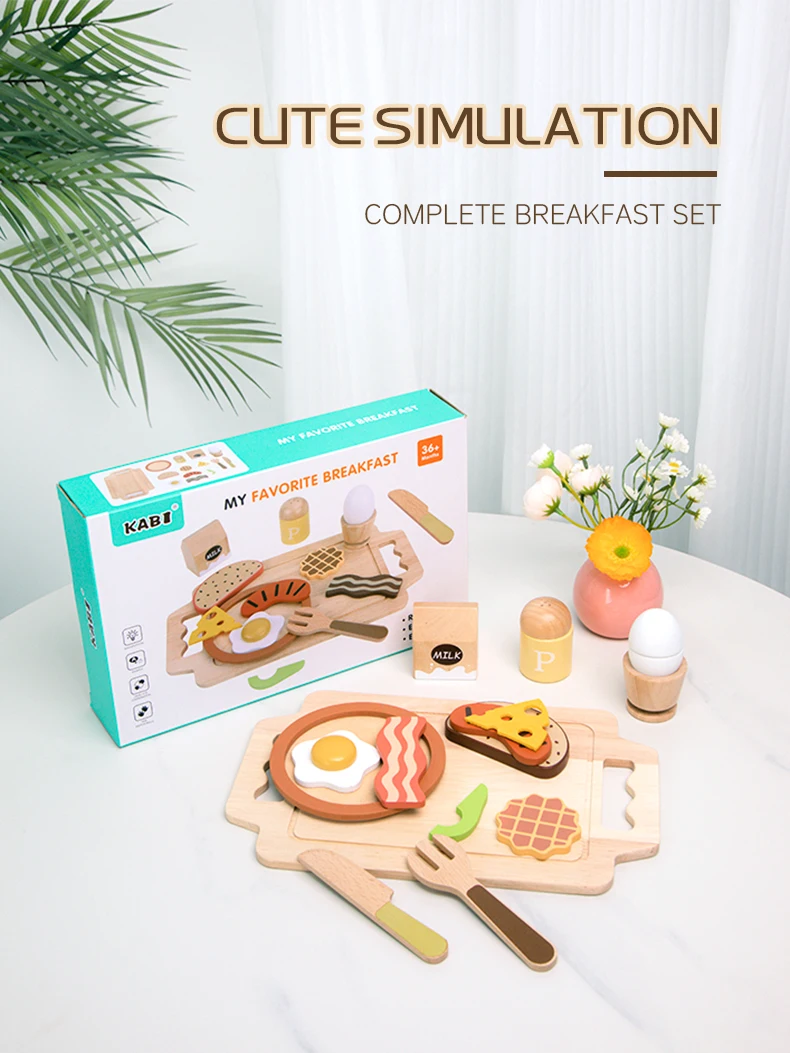 Hölzerne Küche, Rollenspiel-Set, Montessori-Simulationsplatten, Geschirr, Zubehör, Küchenspielset, Spielzeug für Kleinkinder, Geschenke ab 3 Jahren – Detail 35