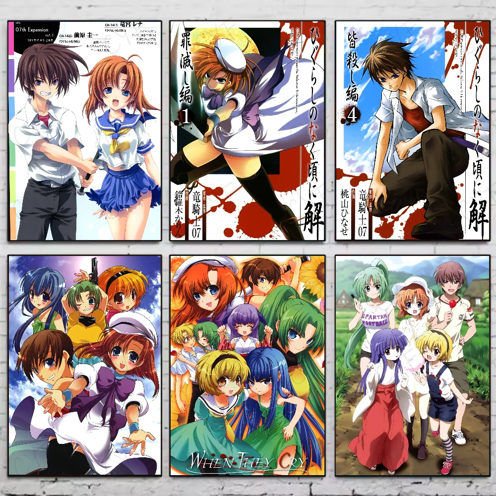 Affiche de dessin animé h-higurashi quand ils pleurent, autocollant mural étanche pour Bar, salon, décor Vintage, cadeau imprimé de haute qualité, 1 pièce