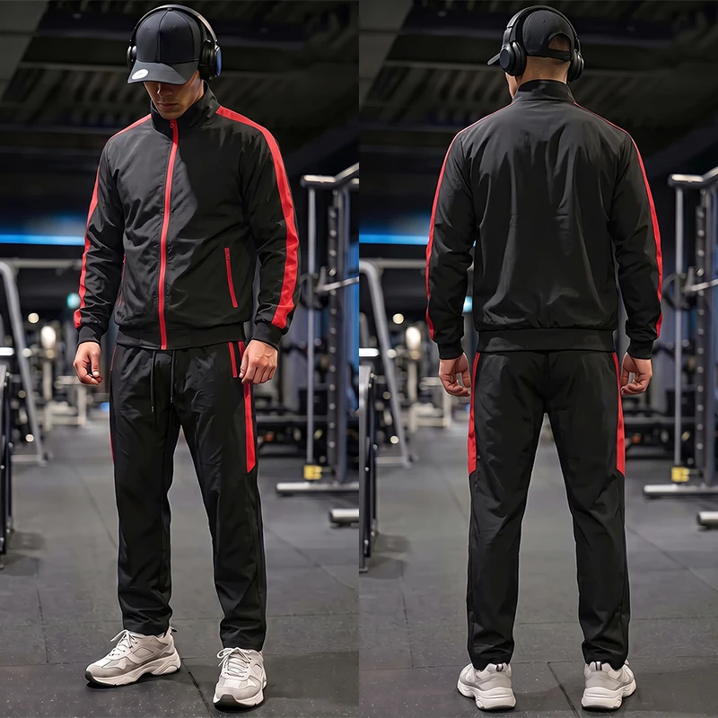 Men's 2 Piece Colorblock Tracksuit Set Athletic Workout Running Sweatsuit Full Zip Track Jacket Coat Tops Jogger Pants Trousers