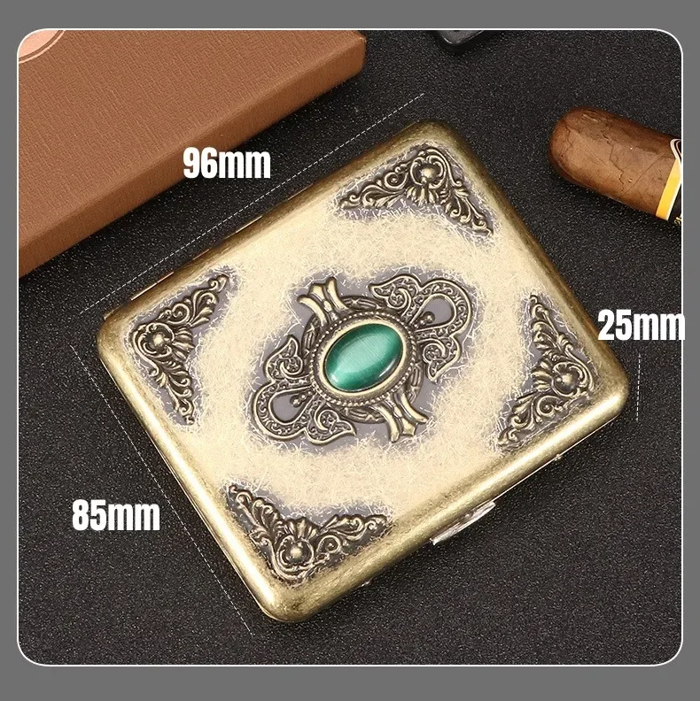 Vintage Relief jade Capacity 20pcs Cigarette Storage Case Pocket Metal Cigarettes Holder Vintage Relief Feather Men\'s Gifts Boxs