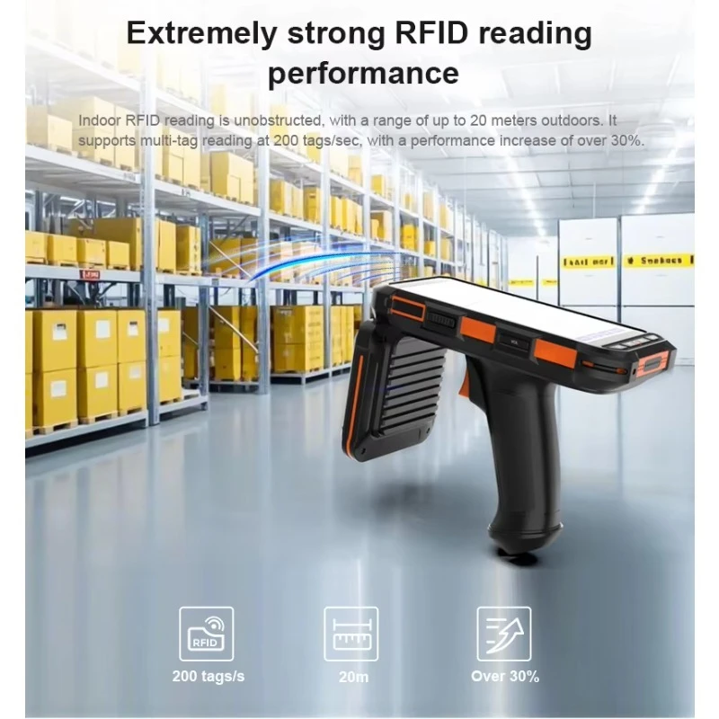 Android 10 Mobile Computer 5.5 Inch Octa Core UHF NFC 13.56 MHz/1D 2D Barcode Handheld RFID Reader Writer PDA with Charging Dock