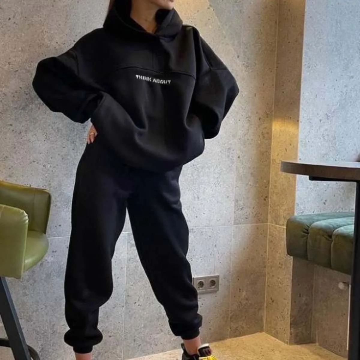 New Woman Sports Suit Letter Printing Hoodie Pocket Autumn Oversized Sportswear Streetwear Casual Sweatpants Fashion 2 Piece Set