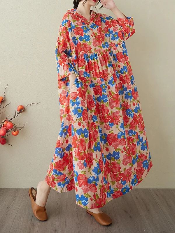 صيف جديد خمر لطيف الراقية سحابة الحرير القطن الكتان مقنعين مطبوعة الدكتور 200 Pou يمكن ارتداؤها تخفيف فضفاض الخصر Sle