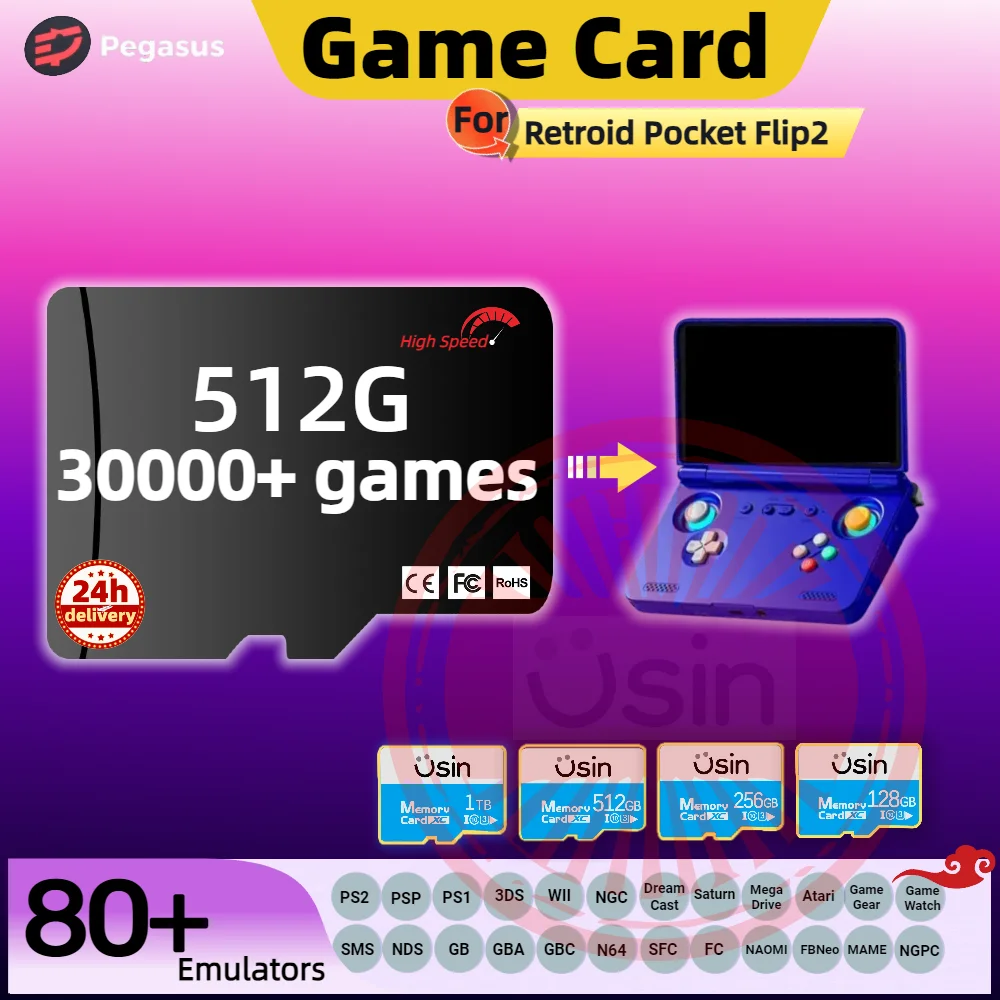 Game Card For Retroid Pocket Flip2 RP Memory TF Retro Games PS2 PSP Android Handheld Gaming Console Gaming SD Cards PegasusG