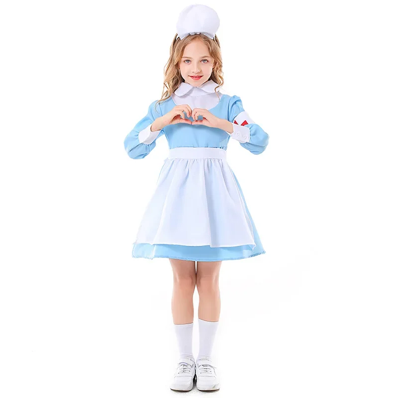 

Children's Cosplay Nurse Game Blue And White Maid Nurse Uniform