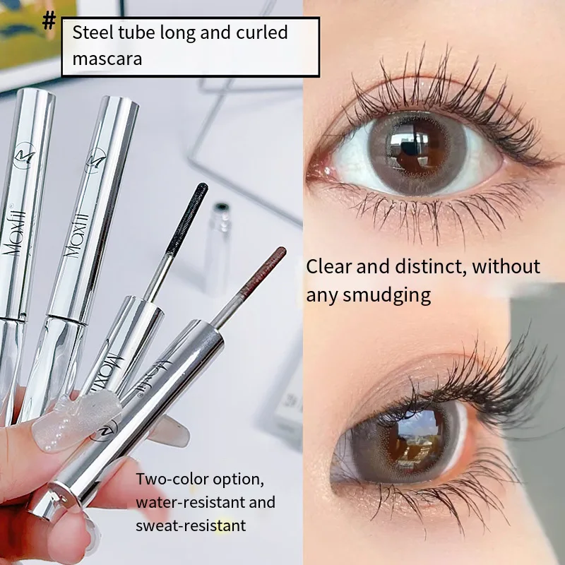 Wasserfester Metallic-Tube Mascara Schwarz/Braun Seidenfaser Langwimpernverlängerung Nicht-Klumpende Wimperntusche Spiralförmiges Augen-Make-up