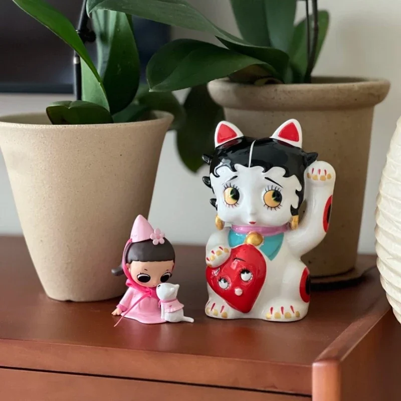 かわいい漫画の招き猫像、セラミック製の猫の置物、リビングルーム、寝室、店舗用の縁起の良い装飾品、家の装飾。