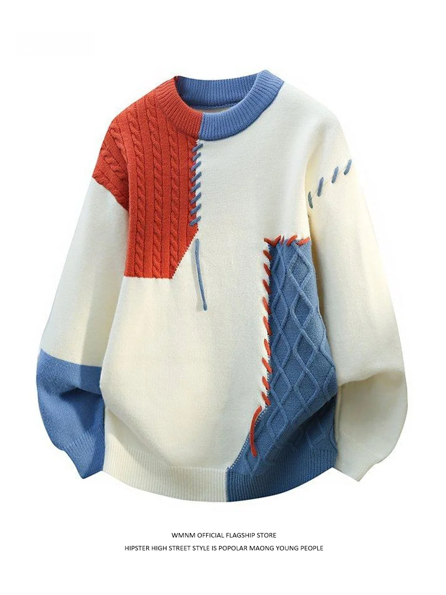 

Мужской вязаный свитер American Color Blo с круглым вырезом, осенне-зимний, повседневный, теплый, удобный, модный