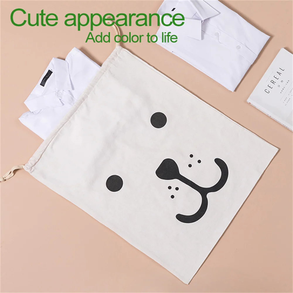 Large Cotton and Linen Laundry Bag Clothes Toys Storage Bag Printing Fabric Drawstring Duffle Bag Dirty Clothes Organizer Bags