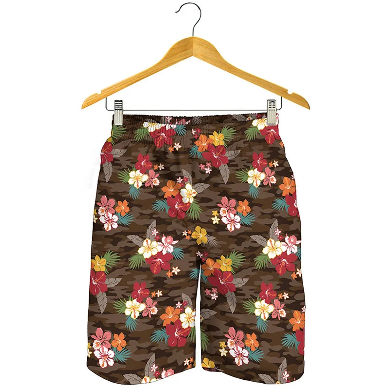 Camo Flower 3d Print Beach Shorts Men Summer Loose Sports Camouflage Short Pants Vacation Beach Swim Trunks Board Shorts