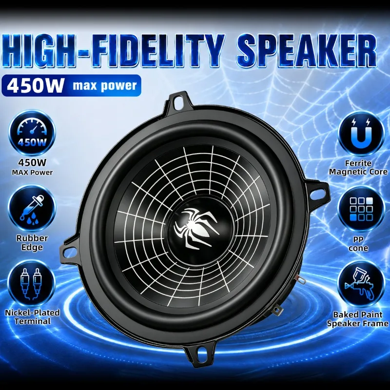 2 Pcs 5 Inch High Fidelity Car Speaker 450W Peak 4 Ohm High Performance Midrange Bass Speaker Enhanced Surround Sound Subwoofer
