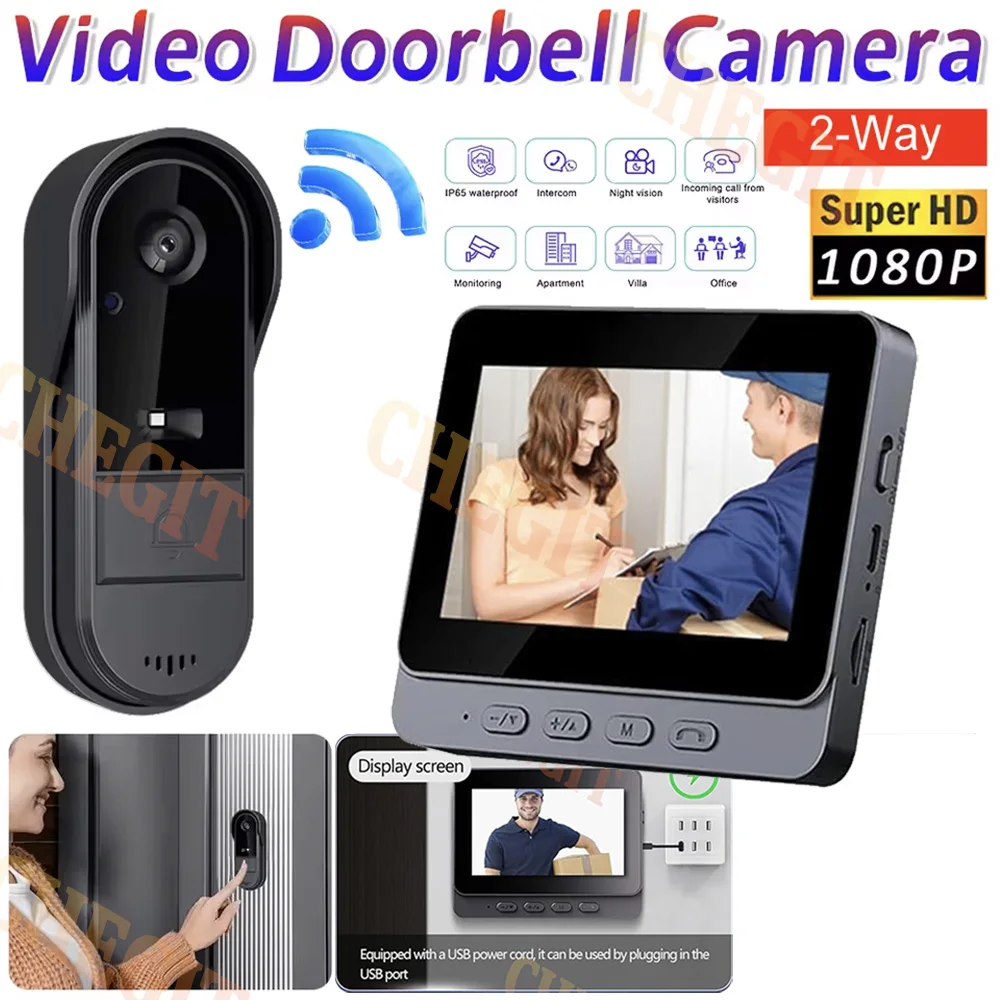

4.3in IPS Screen Wireless Wifi Doorbell Camera 1080P Video Intercom Doorbell Waterproof Home Security Door Bell IR Night Vision