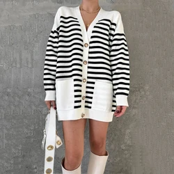 Wixra 2023 Cardigan Women Lovely Cosy Fashion All-match Patchwork  Style Ins New Arrival Stripe Simple Popular Trendy