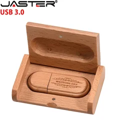 JASTER USB 3.0 Flash Drive Free Custom Logo Wooden Box Pen Drive Wood Memory Stick Wedding Gifts Pendrive 128GB 64GB 32GB U Disk