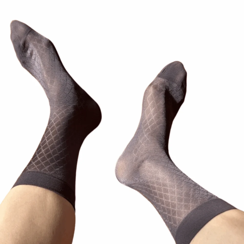 Suit Socks Mid-calf Dress Socks Strip Grid Thin Socks Mesh Thin Men's Socks Business