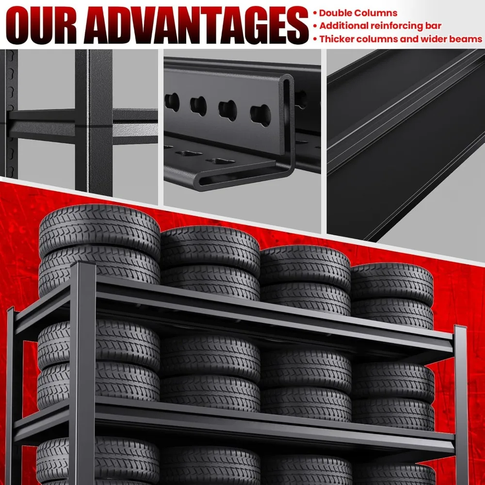 5段メタルガレージ棚、ヘビーデューティ棚3500ポンド耐荷重調整可能ガレージ棚、ユーティリティラック大型工業用棚