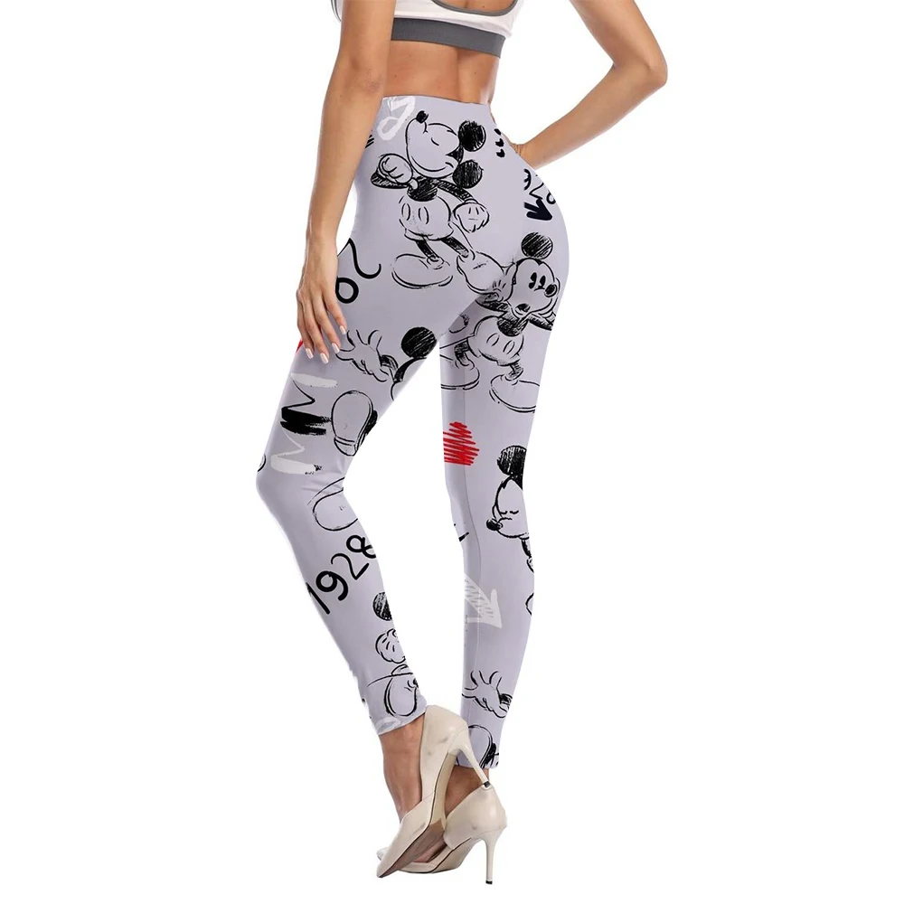 European and American Casual High Elastic Bottom Pants Disney Mickey Mouse Minnie print Pants for External Wear