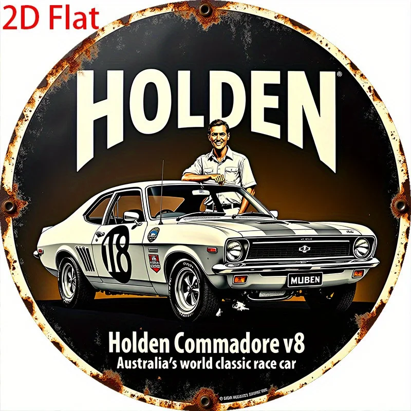 2D Flat, 2D Flat printing 1pc Metal iron sign 2D Flat - Holden Commodore V8  Round Sign - 8x8 Inch Vintage Wall Art, Decorative