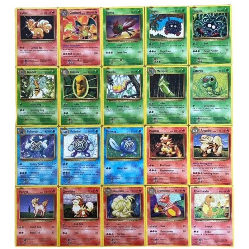 60pcs Pokemon English Version First Generation Card Trainer Energy Card Cartoon Game Anime Collection Cards DIY Gift Toys