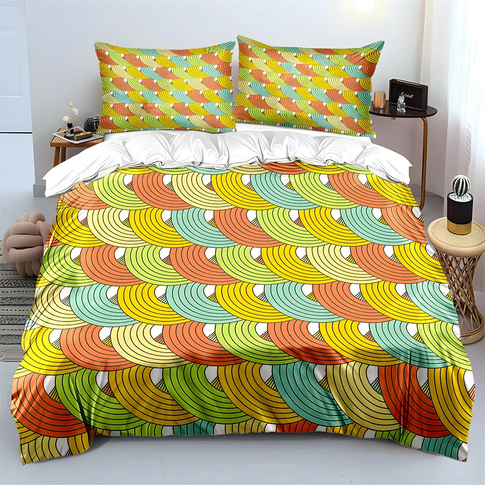 Colorful fan-shaped repeating pattern Bedding Set for Kids Luxury Gift 3pcs Digital Print Comforter Set Soft Comfortable
