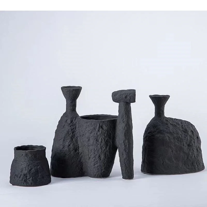 Rough Pottery Ceramic Vase Plant Pots Decorative Flowers Arrangement Desk Decoration Minimalist Abstract Floral Vases