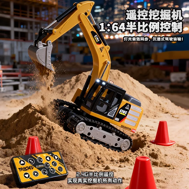 alloy rc car with led light mini RC excavator electronic engineering vehicle toy controled by cell phone kids gift usb charge