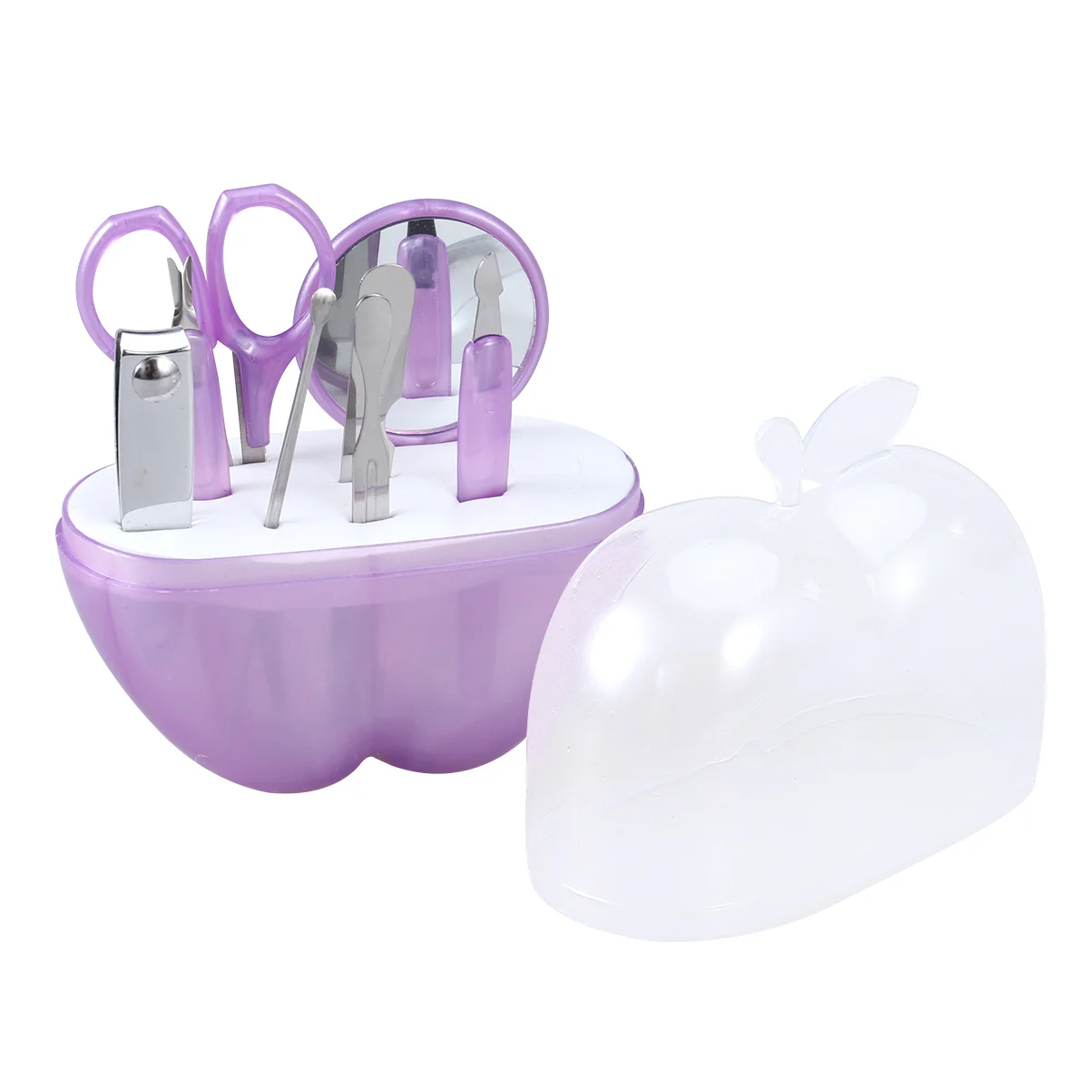 8-in-1 Apple Shaped Nail Clipper Set Nail Scissors Mirror File Eyebrow Tweezers Grooming Kit Portable Travel Manicure Pedicure