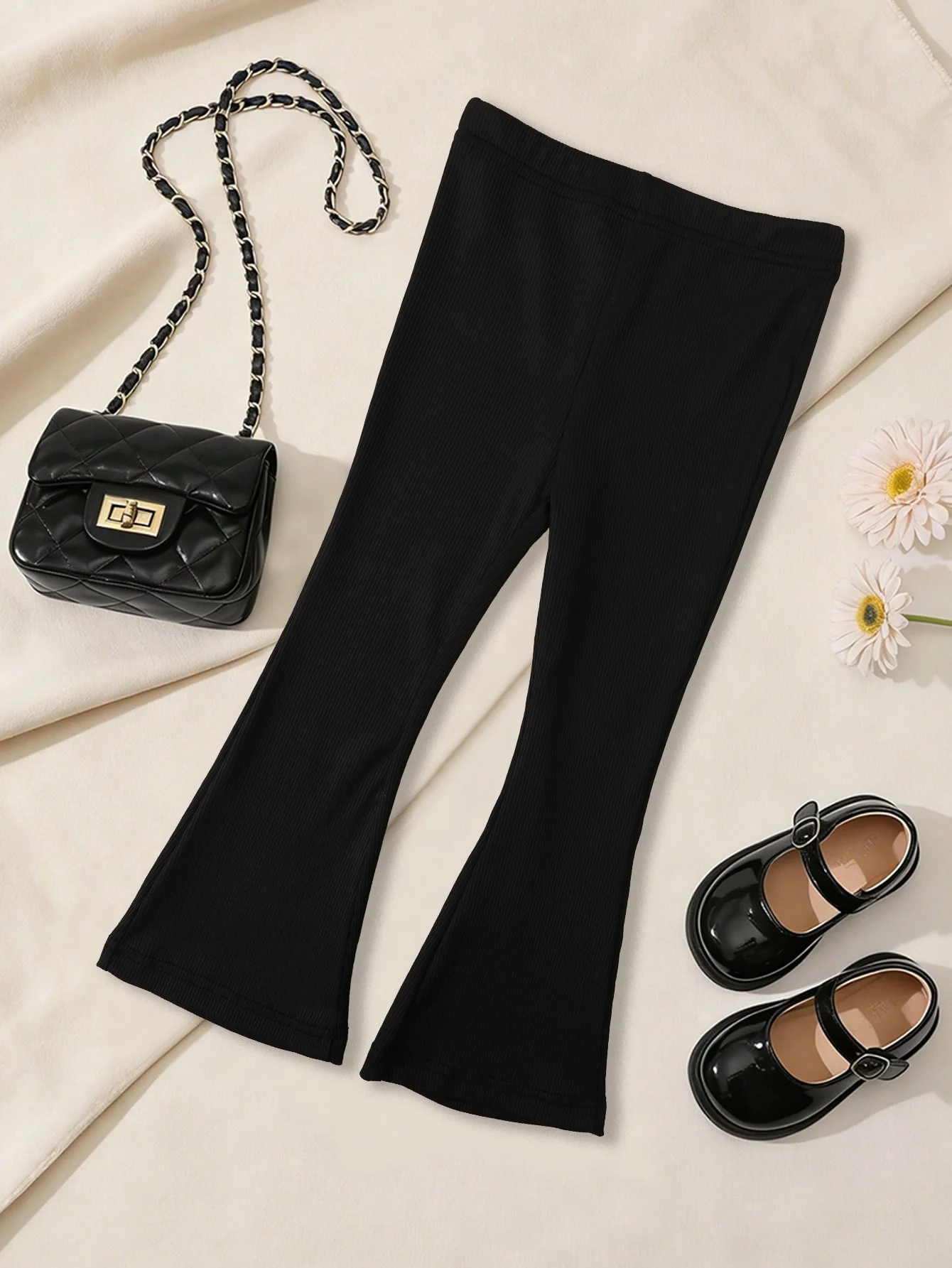 1Pcs Kids Fashionable Black Striped Flared Pants for Spring and Autumn Comfort Soft Leggings for Girls Aged 2-10Y for Daily Wear