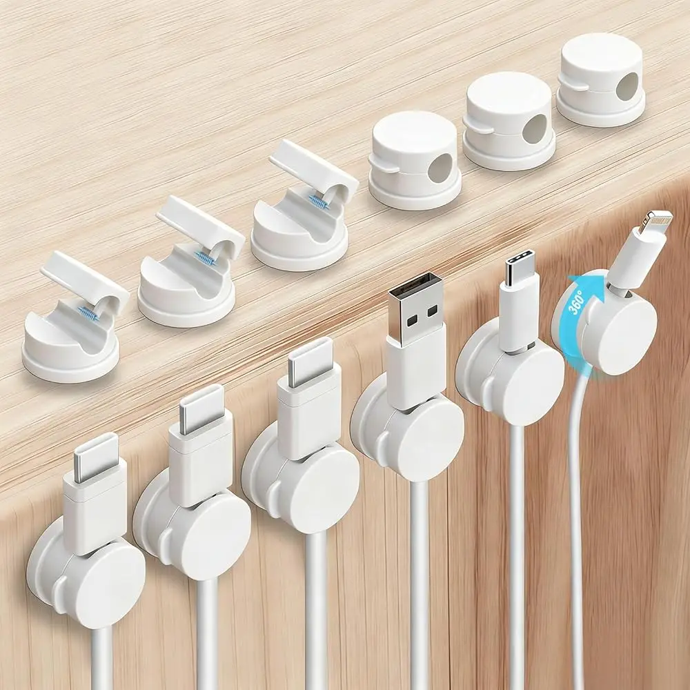 

12 Pack Spring Cable Clips for Phone Charger, One-Hand Cord Holder for Nightstand & Desk, Rotatable Desk Cable Management wi