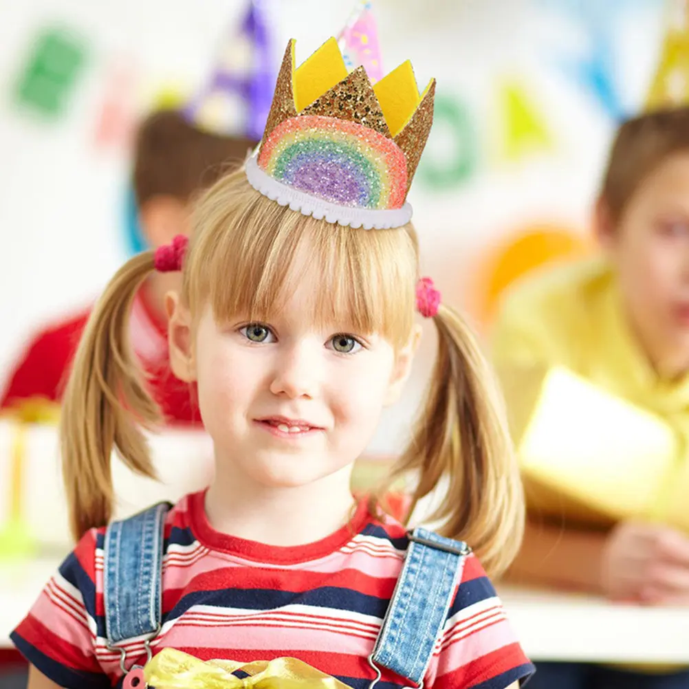 

2Pcs Rainbow Birthday Crown Headband for Babies Lightweight Comfortable Adorable Photo Prop Gift for