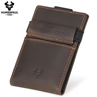 Cartera con tarjetero antirrobo Rfid para hombre, tarjetero de identificación bancaria delgado de cuero genuino, funda portátil minimalista Porte Carte