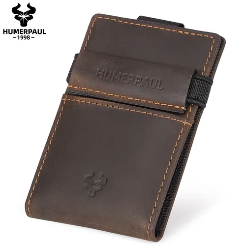 Cartera con tarjetero antirrobo Rfid para hombre, tarjetero de identificación bancaria delgado de cuero genuino, funda portátil minimalista Porte Carte