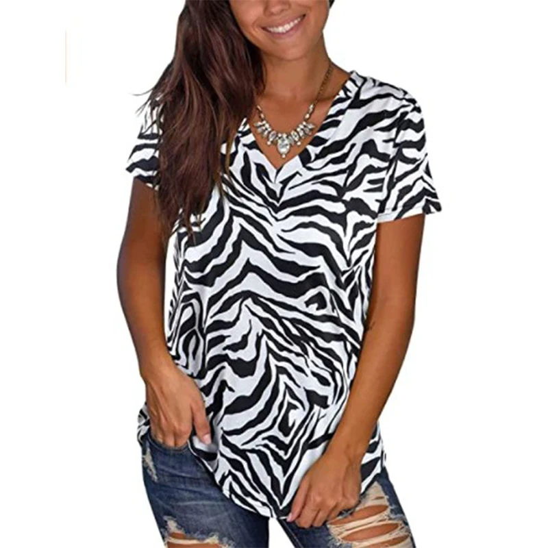 Sommer Leopard 3D Print T-shirts Frauen Vintage Streetwear T Shirt Y2k Tops Frau V-ausschnitt Tees Mädchen Übergroßen Harajuku Kleidung