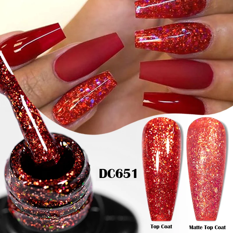 7ml Red Glitter Gel Nail Polish Sparkling Glitter Sequins Gel Polish Semi Permanent UV Gel Soak Off Nail Art Varnish Manicure