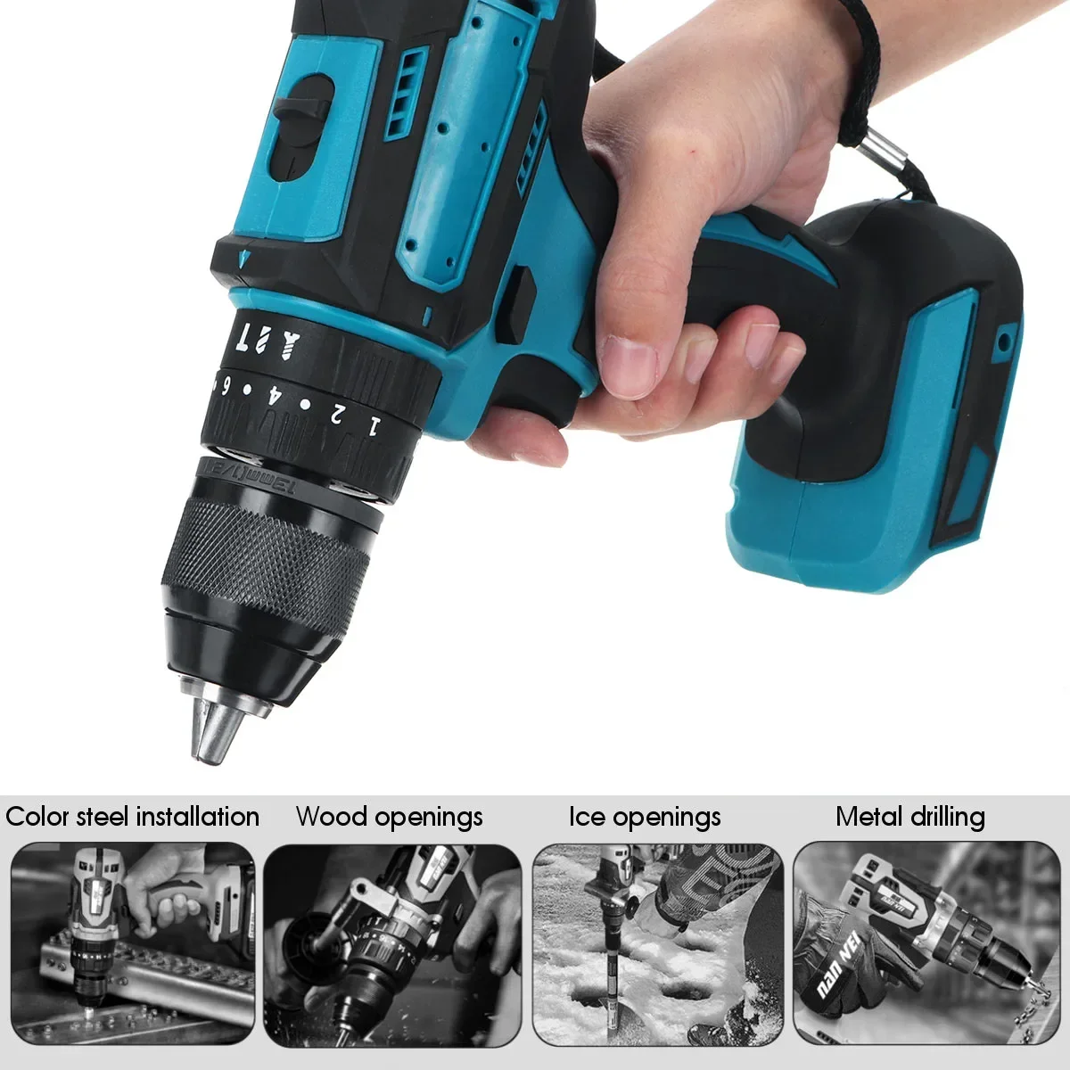 3 IN 1 350N.M Electric Drill Torque Flat Hammer Impact Drilling Electric Screwdriver Tools Fit for Makita 18V Battery