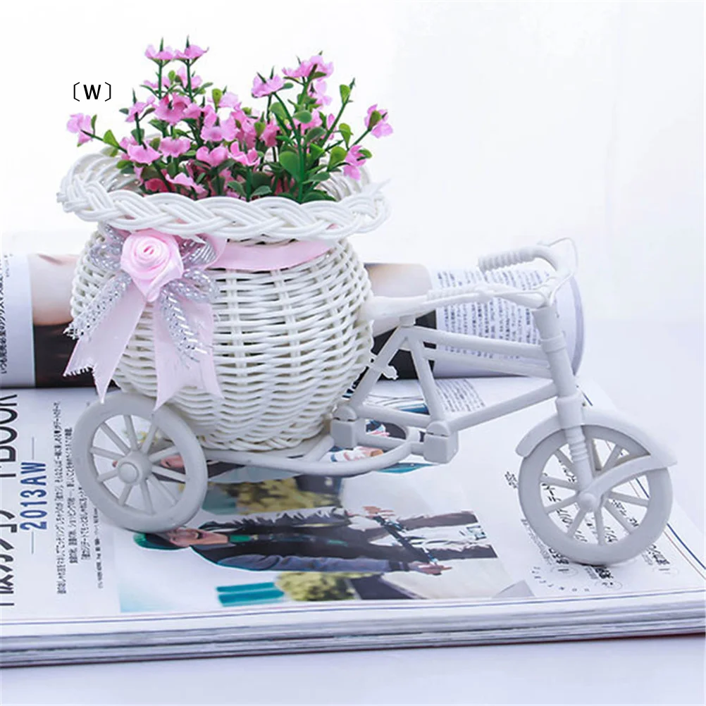 〔W〕Excellent White Tricycle Bike Flower Basket Container For Flower Plant Home Decor Vase〔Winter1〕