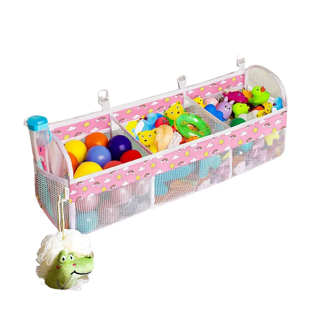 

Large Openings Bathroom Toy Storage Bag 3 Compartment Quickly Dry Bath Toy Organizer with Sticky Hook Easy Sorting