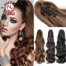 Extensões encaracoladas longas sintéticas do cabelo da garra para mulheres, Hairpiece da cauda do pônei, grampo-no rabo de cavalo, maxila resistente ao calor, 22